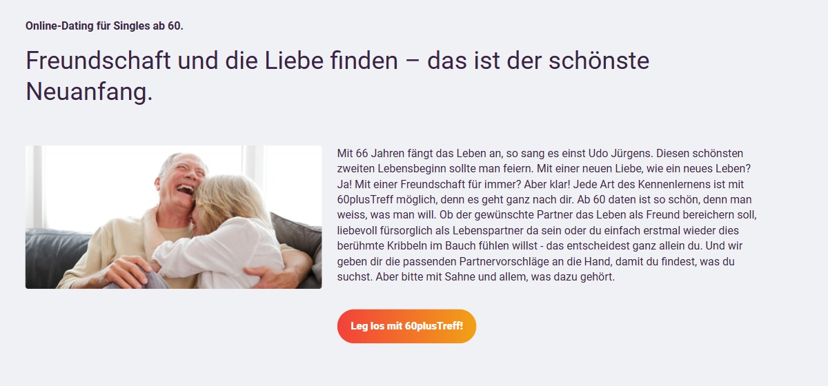 Abschnitt Online-Dating für Singles ab 60 auf 60plustreff.ch