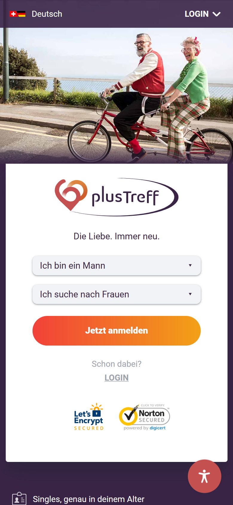 60plustreff.ch auf dem Smartphone