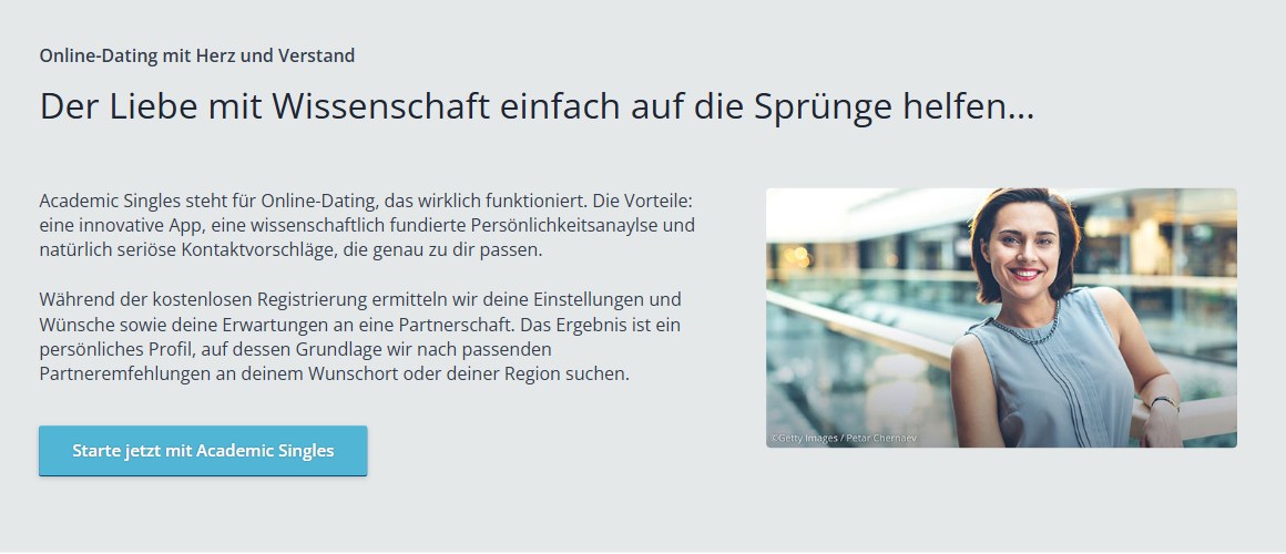 Abschnitt Online-Dating mit Herz und Verstand auf academicsingles.ch