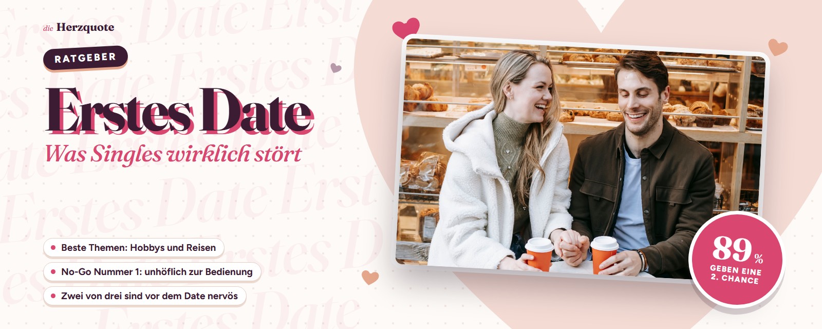 Ein Paar lacht beim ersten Date im Café, Ratgeber Erstes Date von Herzquote