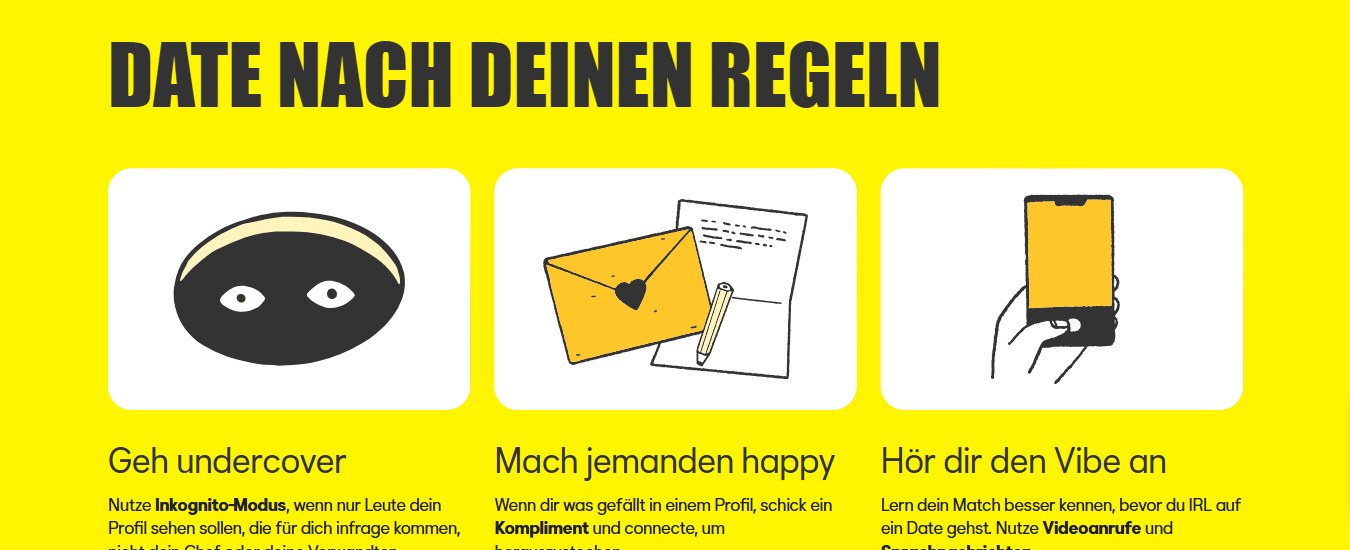 Funktionen von Bumble Date auf bumble.com
