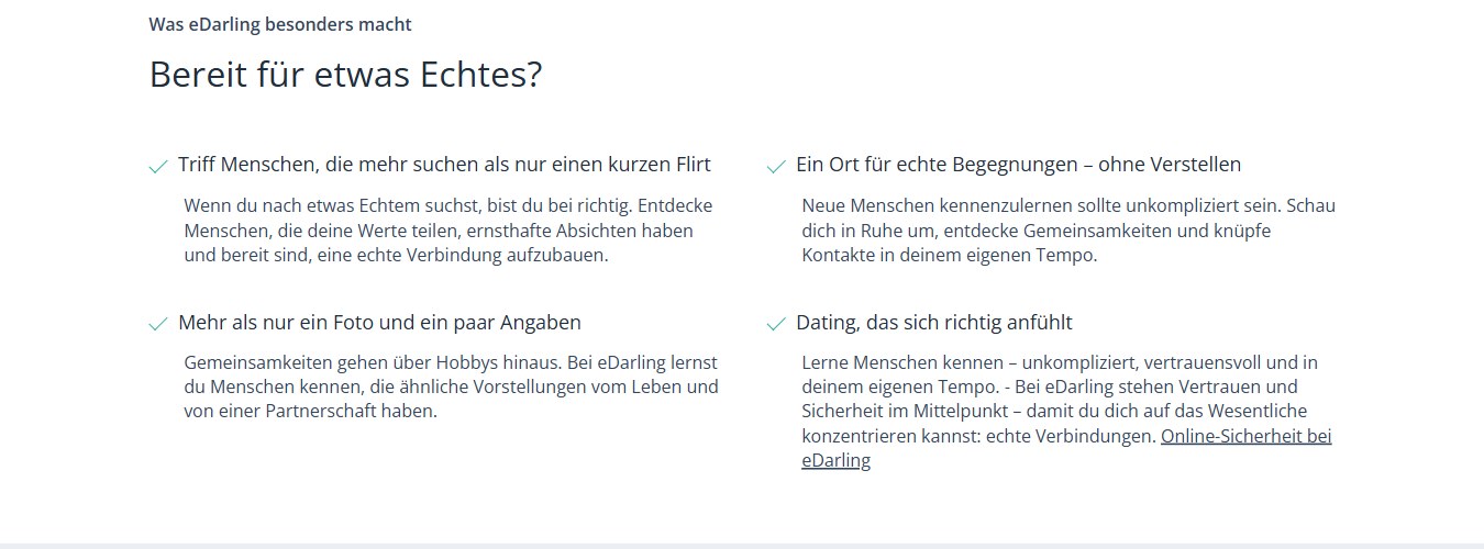 Abschnitt Was eDarling besonders macht auf edarling.ch