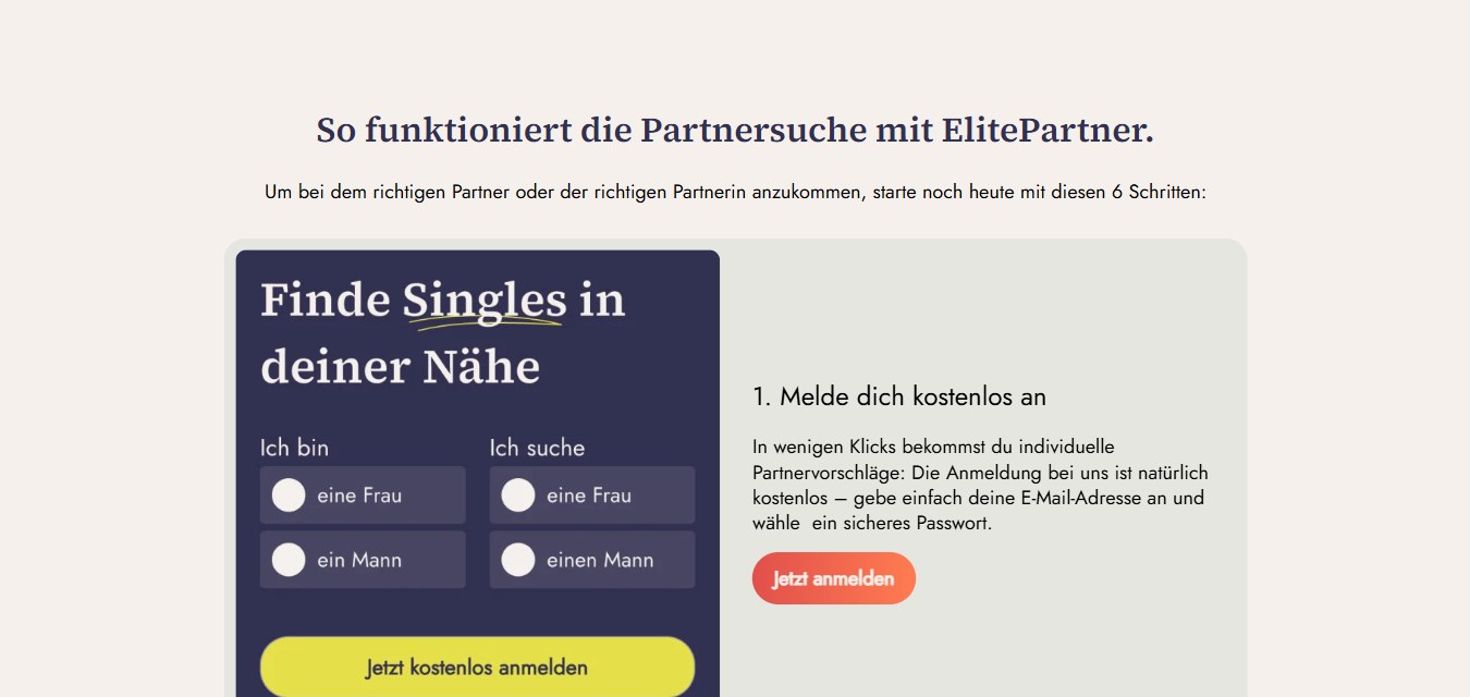 Abschnitt So funktioniert die Partnersuche auf elitepartner.ch