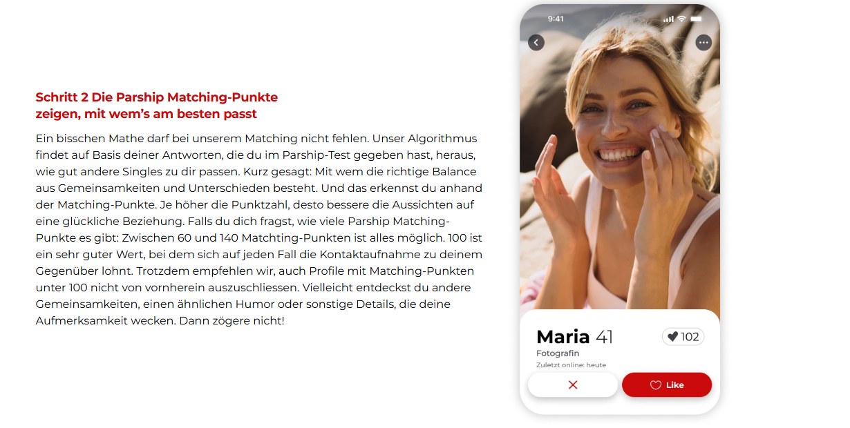 Die Parship Matching-Punkte auf parship.ch