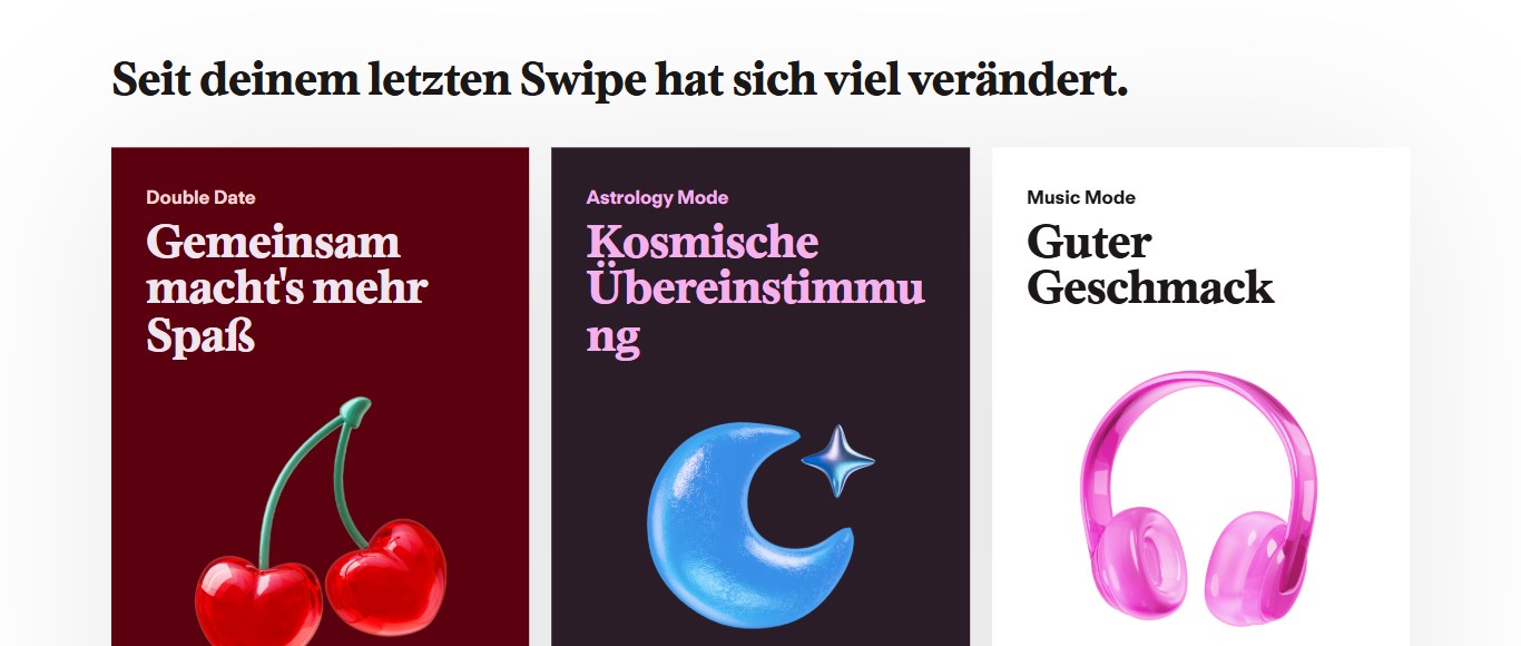 Neue Funktionen auf tinder.com: Double Date, Astrology Mode, Music Mode