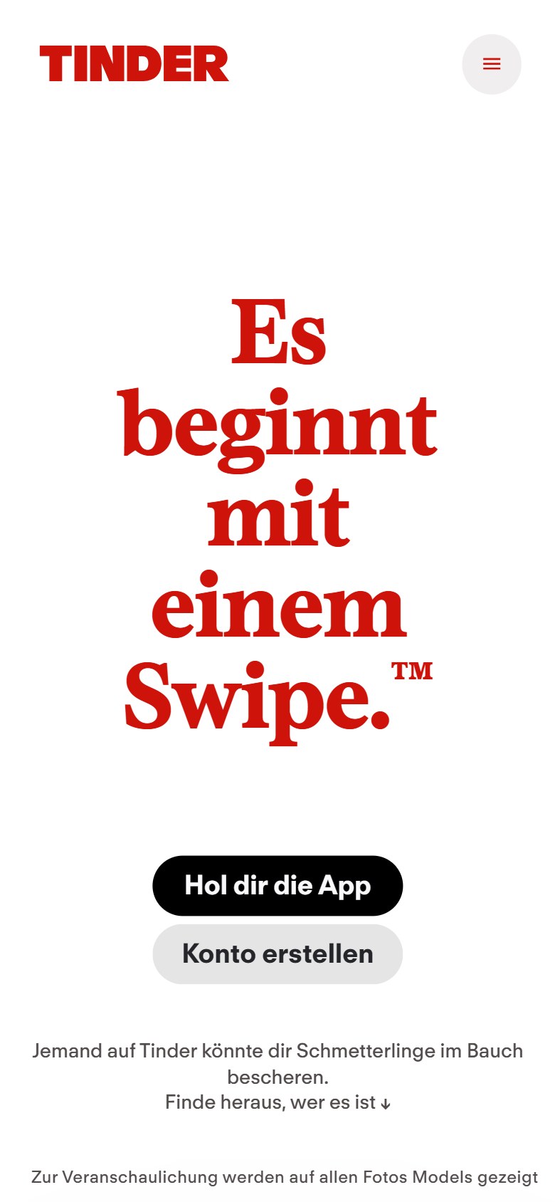 tinder.com auf dem Smartphone