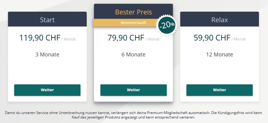 Die drei Laufzeiten im Mitgliederbereich von verliebtab40.ch